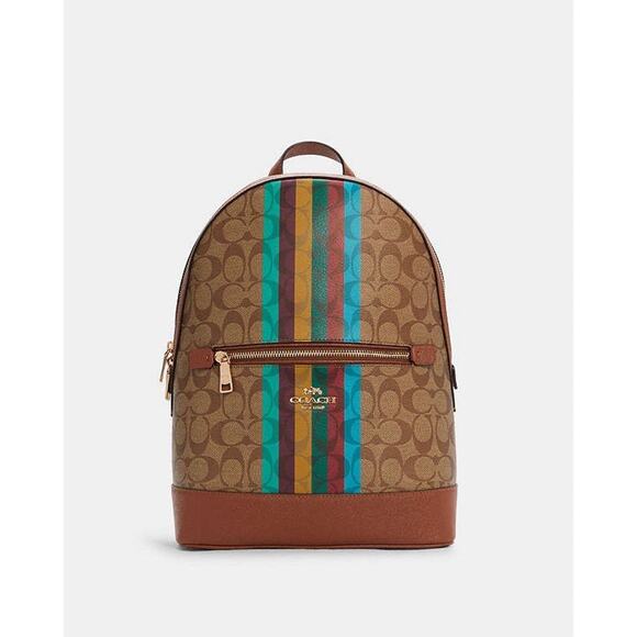 Coach Kenley Women’s Canvas Signature Stripes Backpack - Picture 1 of 7